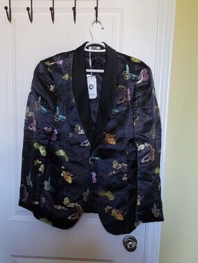 Coofandy blazer men's evening jacket butterflies whimsigoth goth embroidered
